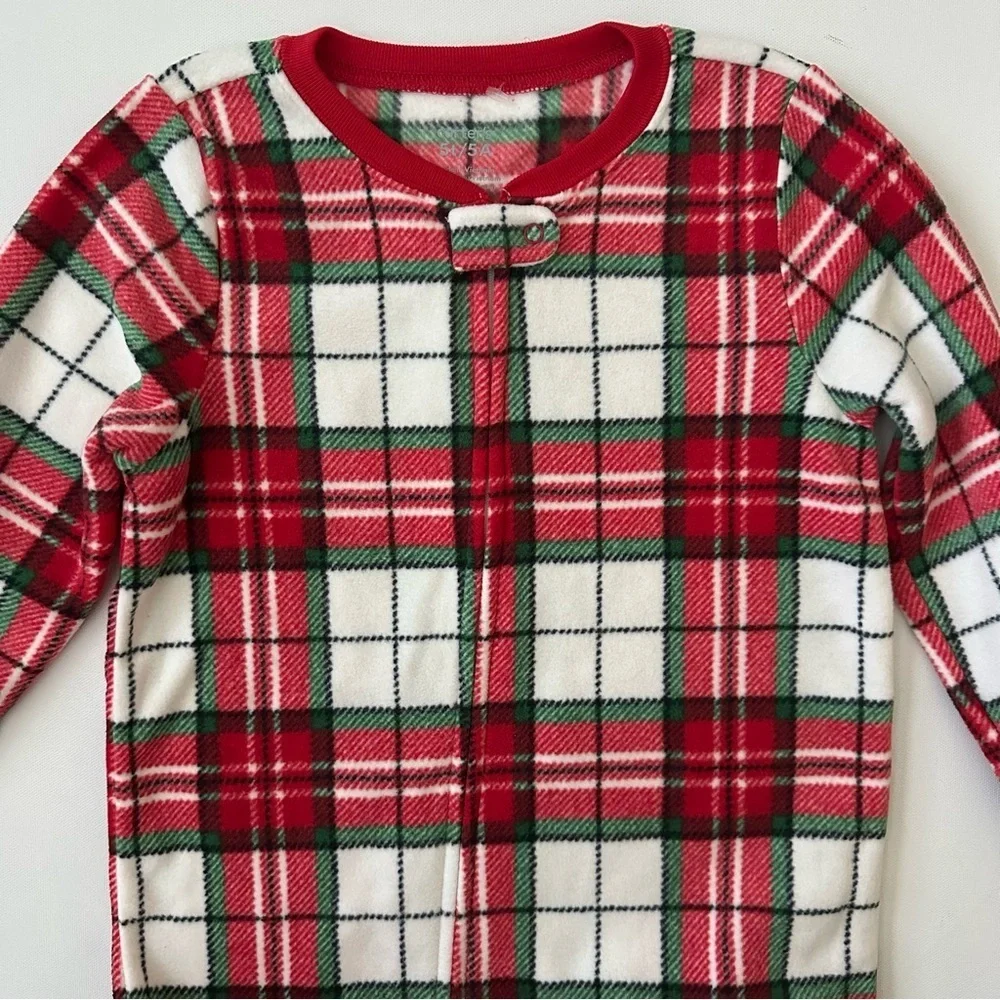 Carter's Red and White Plaid Footed One Piece Pajama Size 5T